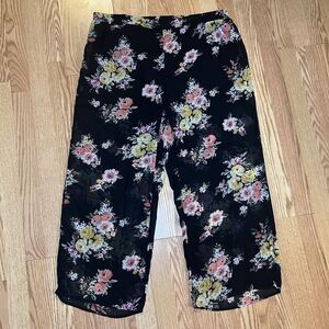 Torrid Black Floral Chiffon Side Slit Wide Leg Pants Size 2 Plus Size 2X